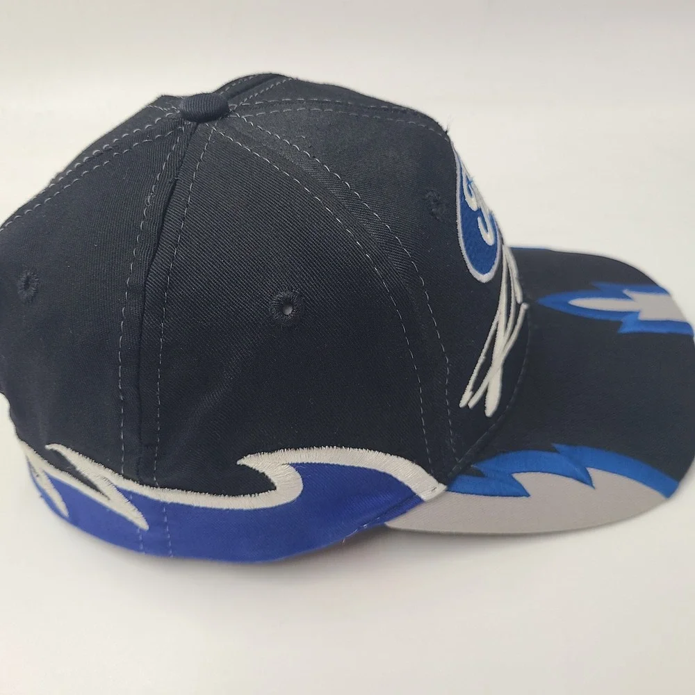 Vintage Ford Racing Hat Snapback (Fits Small) Black Blue White Flames *TEAR*‎